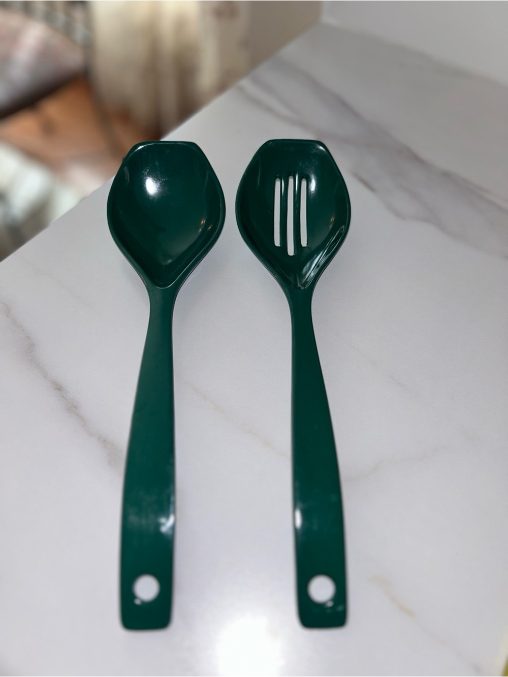 Vintage Hunter Green Machi Melamine Serving Spoon and Slotted Spoon